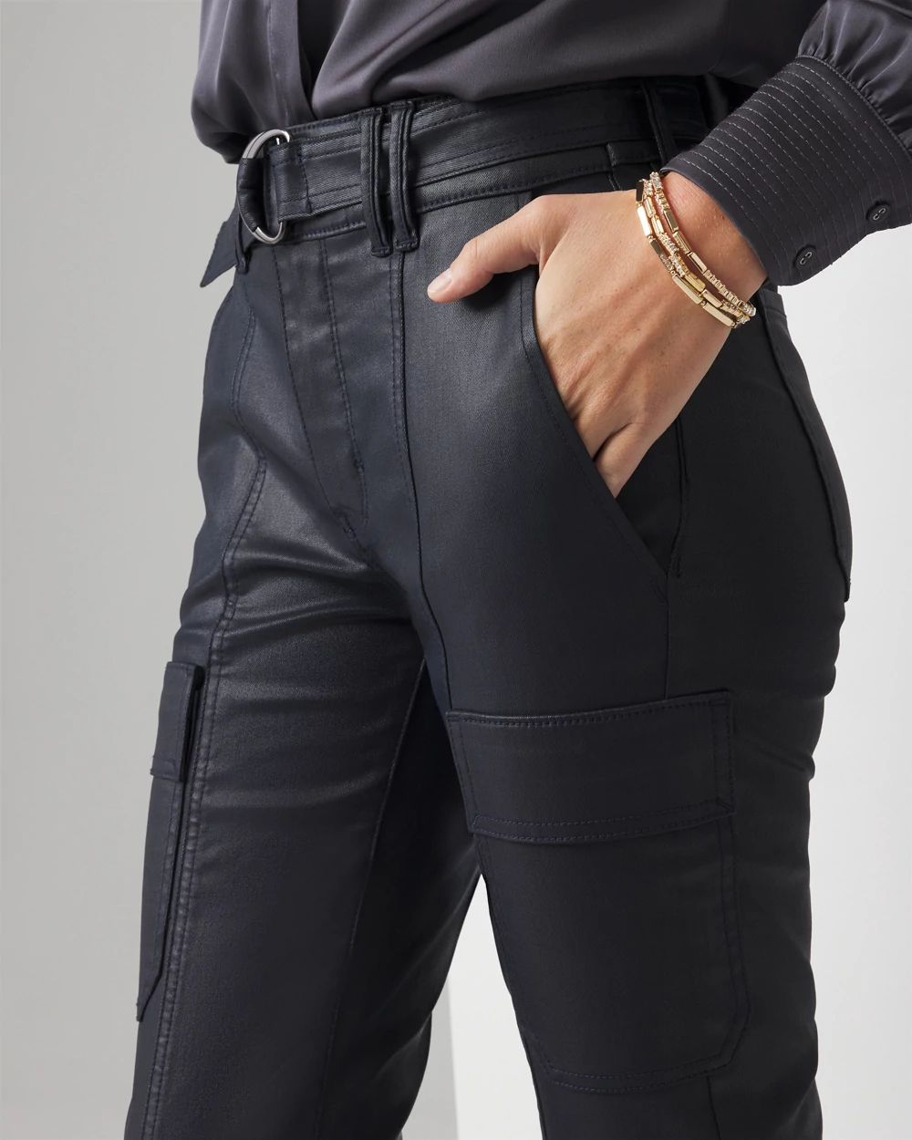 High-Rise Coated Cargo Bootcut Jean | White House Black Market